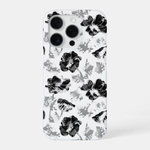 花柄 ブラック ホワイト iPhone 16 PROケース