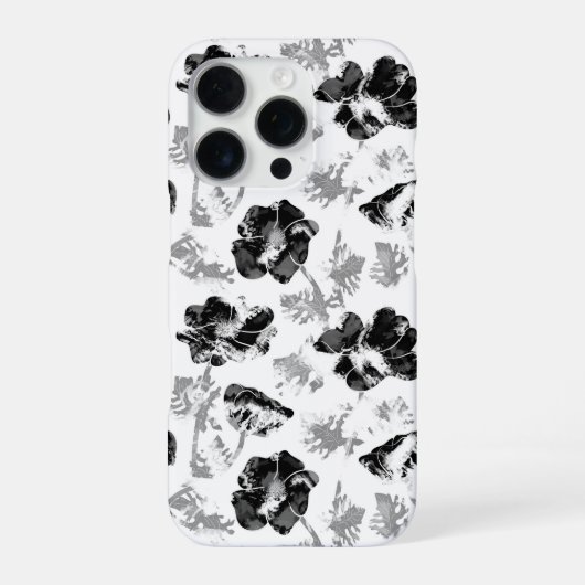 花柄 ブラック ホワイト iPhoneケース (裏面)