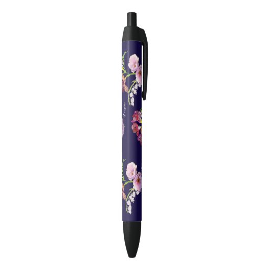 花柄 ブルー ペン 名前入り (底(縦))