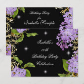 花柄 ライラック ゴールド ブラック エリート 女性 誕生日 招待状 (正面/裏面)