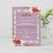 花柄 ライラック ピンクのムスリム結婚式招待状 招待状 (スタンド正面)