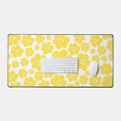 花柄 – レモンイエローとホワイト デスクマット (キーボード&マウス)