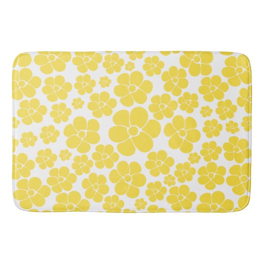 花柄 – レモンイエローとホワイト バスマット (正面)