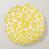 花柄 – レモンイエローとホワイト ラウンドクッション (裏面)