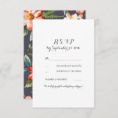 花柄 ヴィンテージ ネイビー 結婚式 出席確認 出欠カード (正面/裏面)