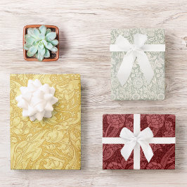 花柄 ヴィンテージ レッド イエロー グリーン モリス パターン Wr ラッピングペーパーシート