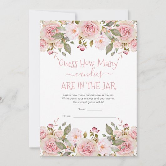 花柄 推測ジャーに入ったキャンディーの数 ゲーム カード (正面)