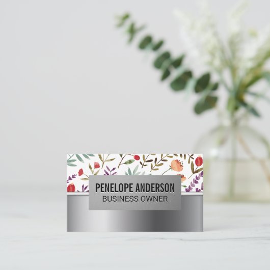 花柄 |春開花 |メタリック 名刺 (スタンド正面)