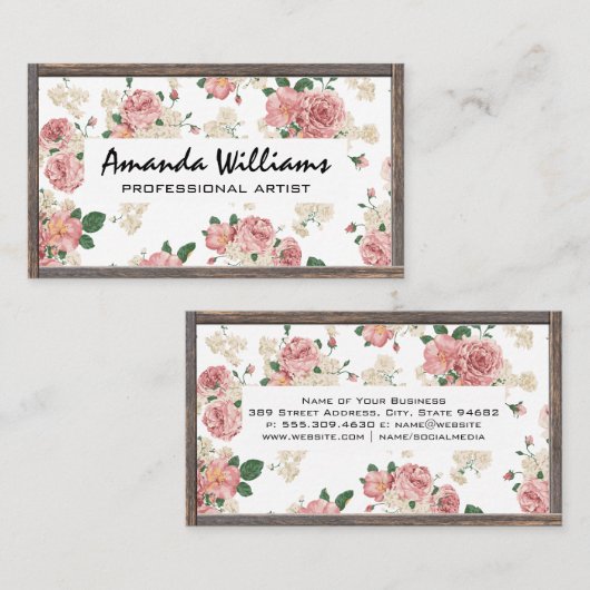 花柄 | 木材縁ど 名刺 (正面/裏面)