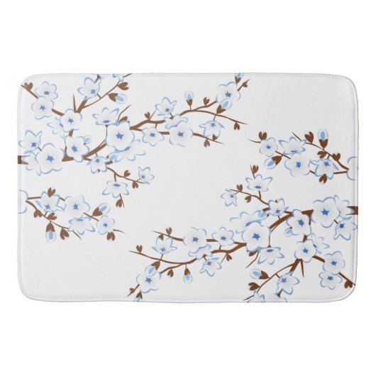 花柄 桜 青 白 バスマット (正面)