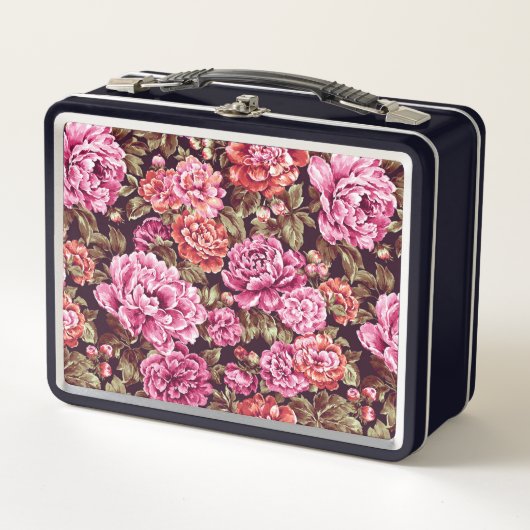 花柄 – 牡丹 メタルランチボックス (正面)