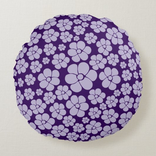 花柄 – 紫 ラウンドクッション (正面)
