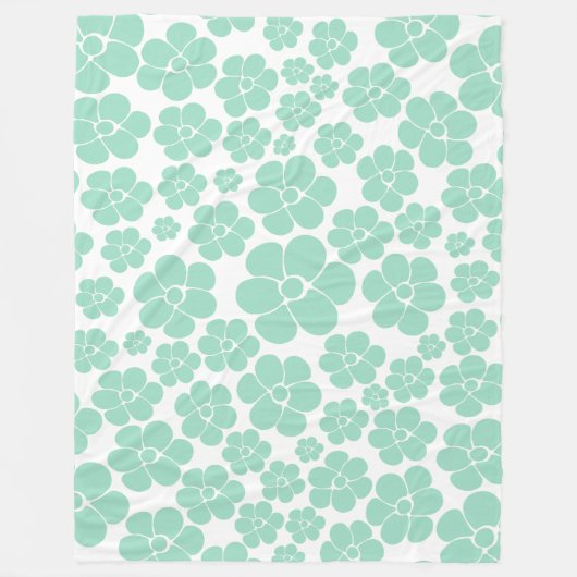 花柄 – 緑（ミント） フリースブランケット (正面)