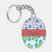 花柄、花柄、お名前 キーホルダー (正面左)