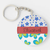花柄、花柄、お名前 キーホルダー (正面)