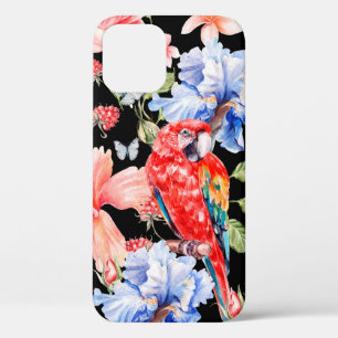 花柄、菖蒲、日比バラの水彩模様 iPhone 12ケース