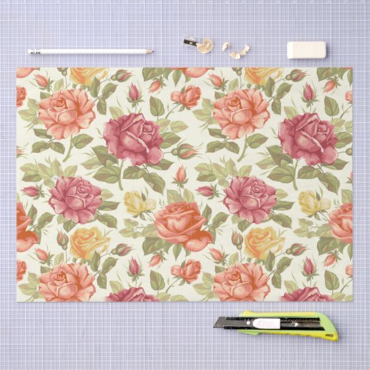 花柄 薄葉紙 (クラフト)