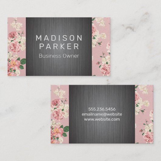 花柄 |金属ブラシ 名刺 (正面/裏面)