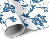 花柄 |青と白の長さ |カスタム ラッピングペーパー (ロールコーナー)