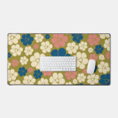 花柄 – 青、オリーブ緑、ピンク、クリーム デスクマット (キーボード&マウス)