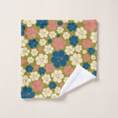 花柄 – 青、オリーブ緑、ピンク、クリーム バスタオルセット (ウォッシュタオル)