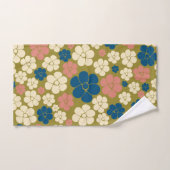 花柄 – 青、オリーブ緑、ピンク、クリーム バスタオルセット (ハンドタオル)