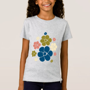 花柄 – 青、オリーブ緑、ピンク、クリーム Tシャツ