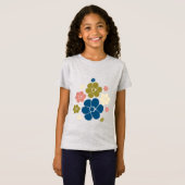 花柄 – 青、オリーブ緑、ピンク、クリーム Tシャツ (正面フル)