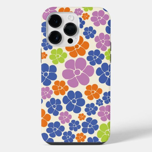 花柄 - 青、オレンジ、紫、緑 iPhoneケース (裏面)