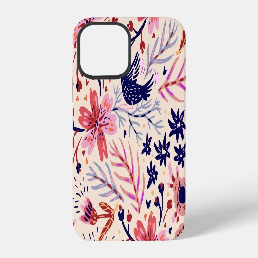 花柄 鳥柄 クラシカルなシームレス パターン iPhoneケース (裏面)