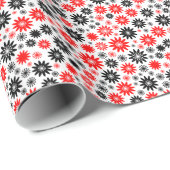 花柄 – 黒赤と白色 ラッピングペーパー (ロールコーナー)