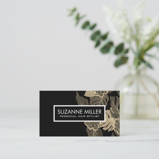 花柄 |黒 名刺 (スタンド正面)