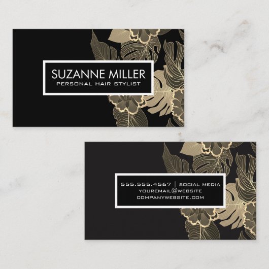 花柄 |黒 名刺 (正面/裏面)