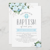 花柄Blooms|の青|の洗礼の招待状 招待状 (正面/裏面)