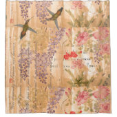 花植物の藤及びばら色の花 シャワーカーテン (正面)