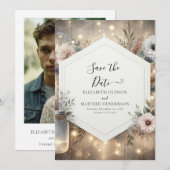 花模様お洒落ズ・メイスン・結婚ジャー セーブザデート (正面/裏面)