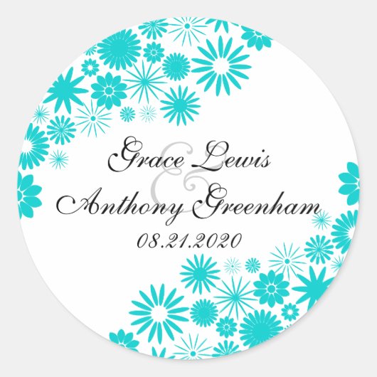 花模様かわいらしターコイズシール ラウンドシール (正面)
