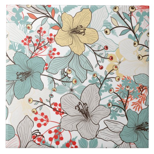 花模様かわいらし装飾セラミックタイル タイル (正面)