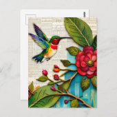 花模様とハミングバード葉書 ポストカード (正面/裏面)