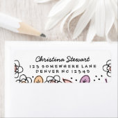 花模様と葉手書き差出人住所ラベル ラベル (インサイチュ)