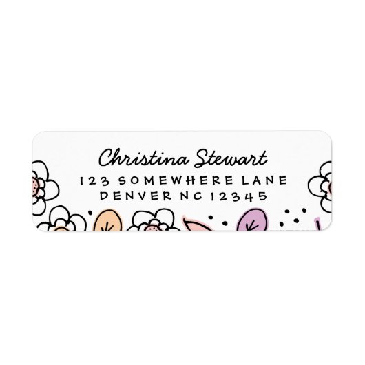 花模様と葉手書き差出人住所ラベル ラベル (正面)