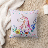 花模様のかわいい水彩画のユニコーン クッション (ブランケット)