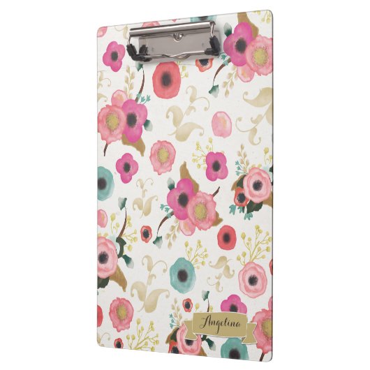 花模様のモダンでパーソナライズな用箋挟 クリップボード (左)