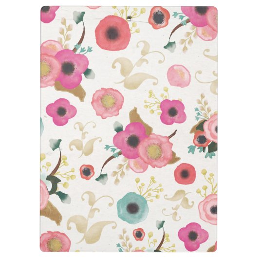 花模様のモダンでパーソナライズな用箋挟 クリップボード (裏面)