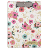 花模様のモダンでパーソナライズな用箋挟 クリップボード (正面)