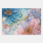 花模様の大理石 ゴールド ピンク ブルー ラッピングペーパーシート (正面3)