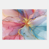 花模様の大理石 ゴールド ピンク ブルー ラッピングペーパーシート (正面2)