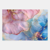 花模様の大理石 ゴールド ピンク ブルー ラッピングペーパーシート (正面)