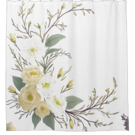 花模様の小枝離れの水彩アート シャワーカーテン