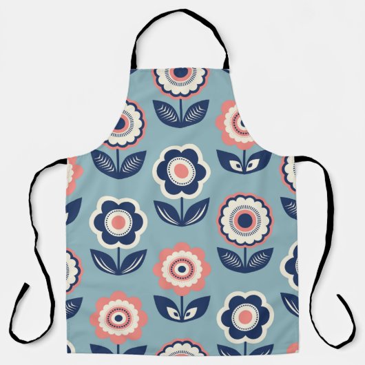 花模様の継ぎ目のないレトロな模様 エプロン (正面)